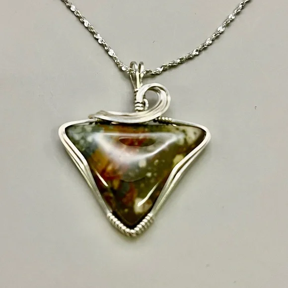 Sterling Silver and Multicolor Elegant Ocean Jasper Triangular Necklace - Picture 3 of 6